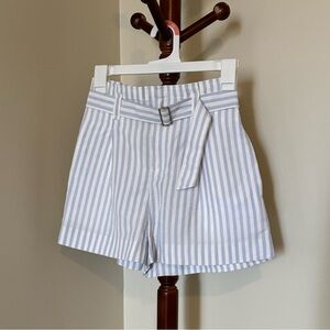 Club Monaco Belted Darcee Short - Size 00 - Blue / White Striped